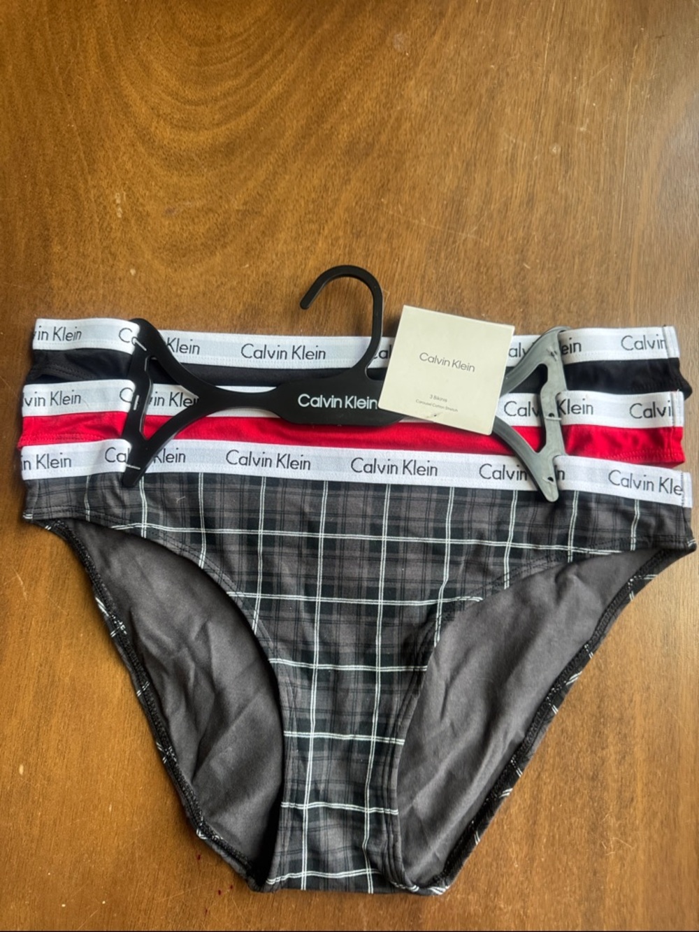 Calvin Klein Black Plaid Bikini Briefs with Red Accent